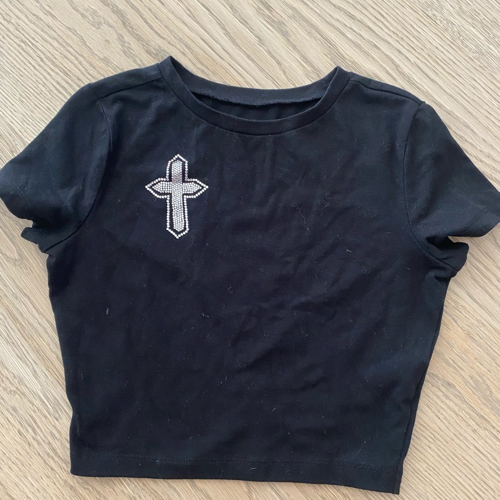 🖤Hand Made Crop Rhinestone Baby Tee🖤